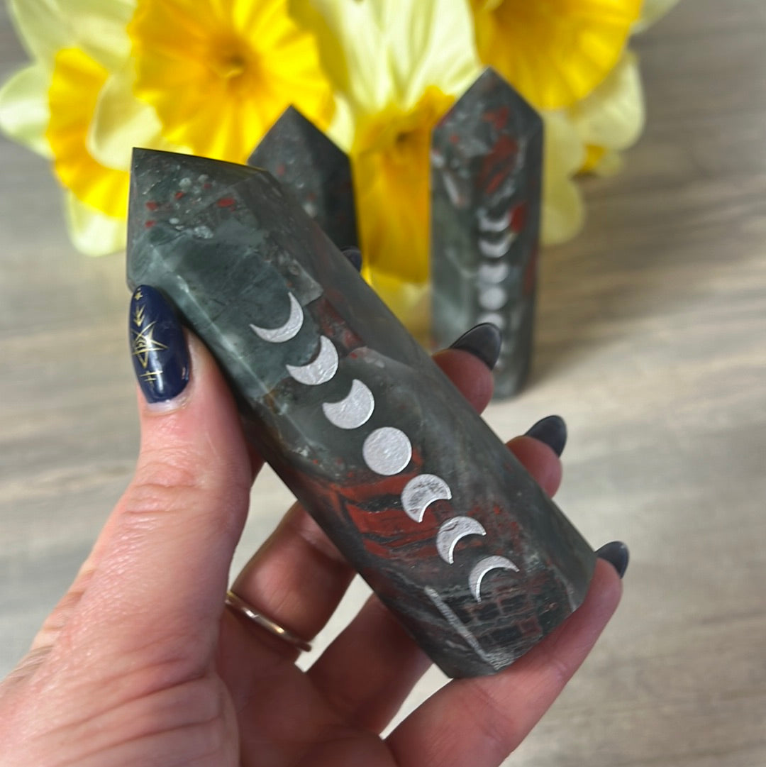 African Bloodstone Moon Phase Lunar Point Tower