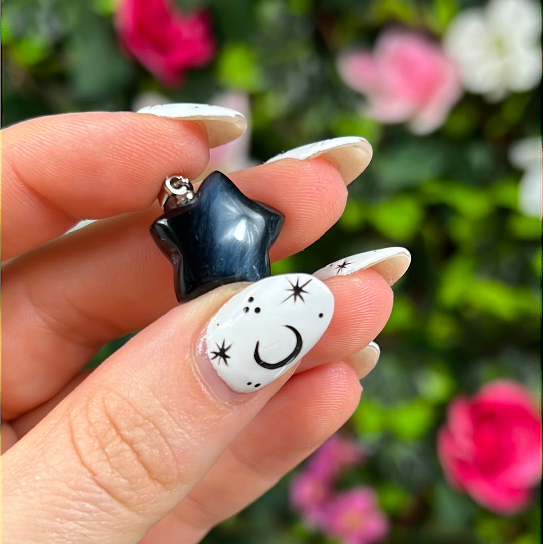 Hawks Eye Star - Blue Tigers Eye Pendant 925 Silver