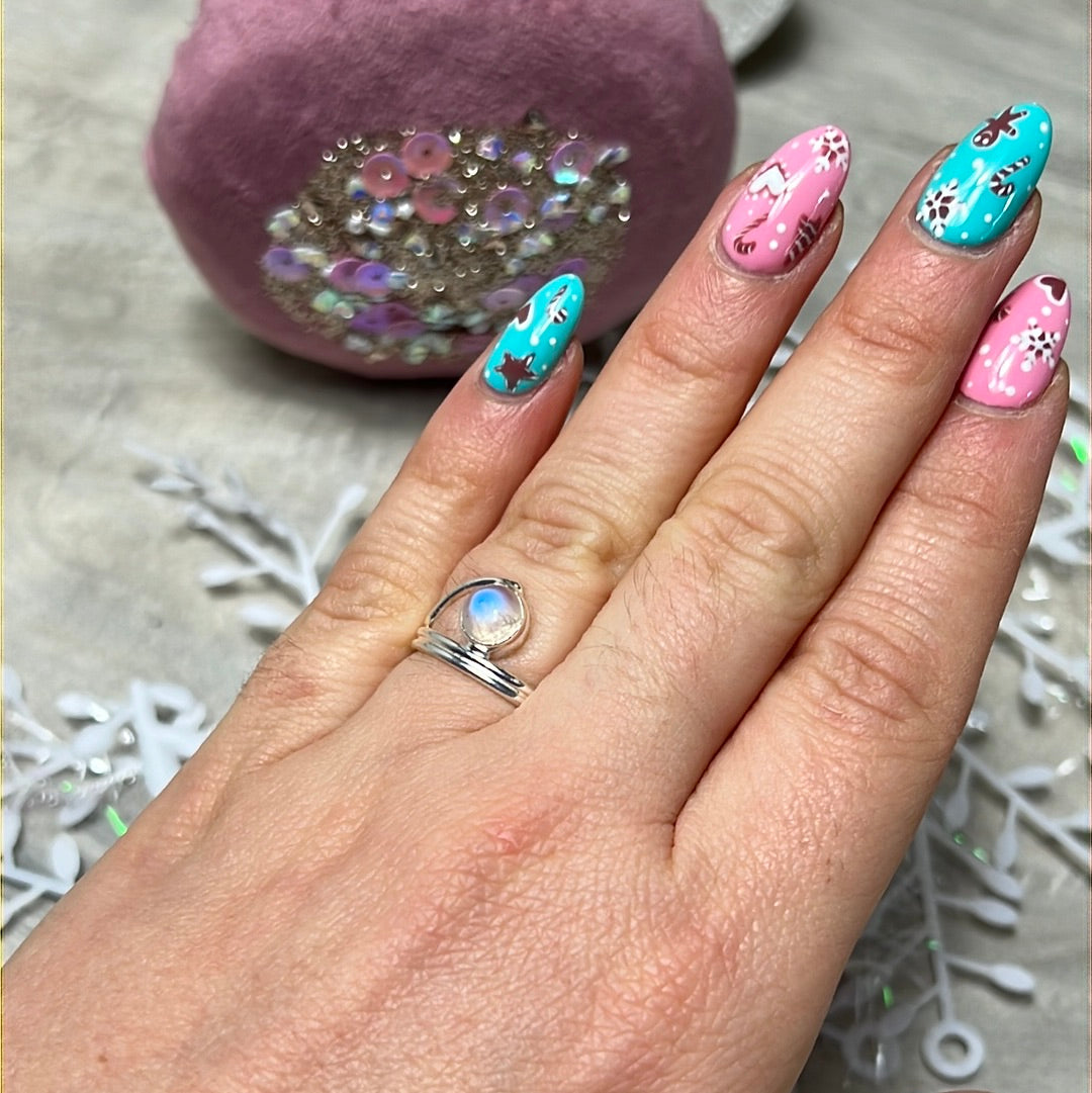 Moonstone Swirl 925 Sterling Silver Ring - Size L 1/2