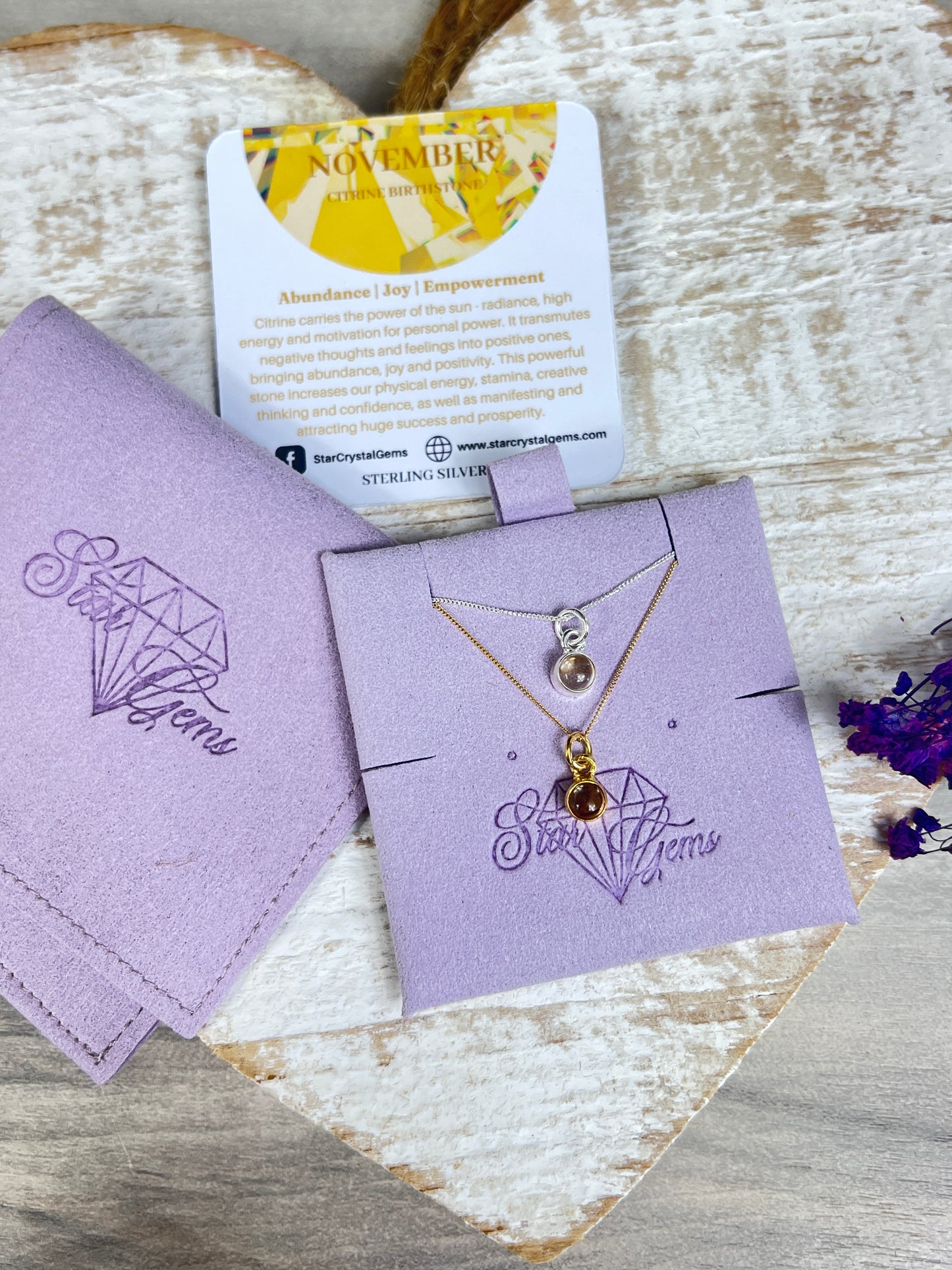 November Citrine Silver Birthstone & Personalised Initial Necklace - 925 Sterling Silver Birthday Gift