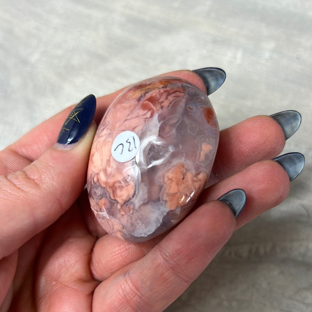 Pink Druzy Petal Agate Palm Pebble