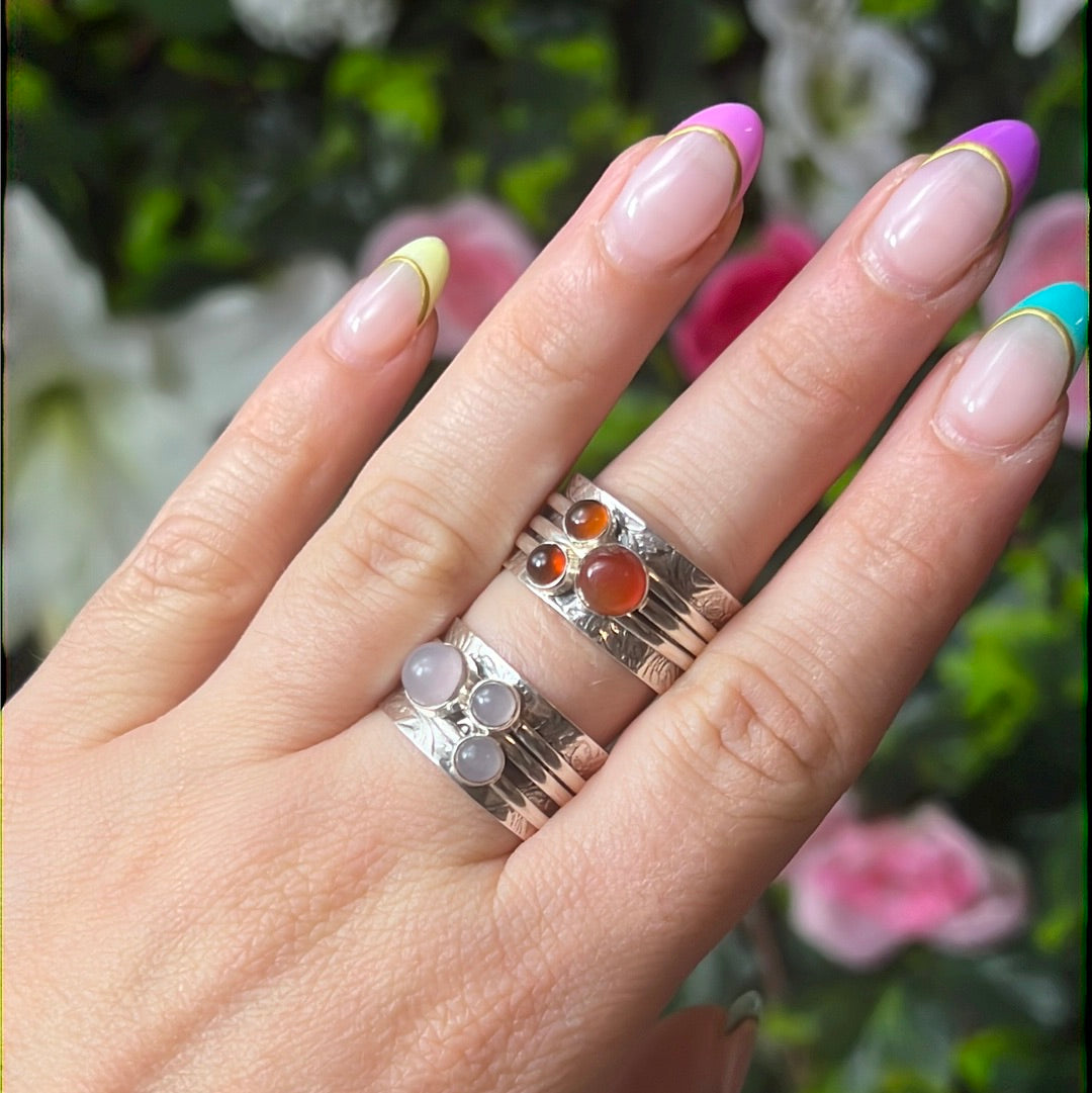 Trio Fidget Spinner Ring - Sterling Silver 925 Size P 1/2