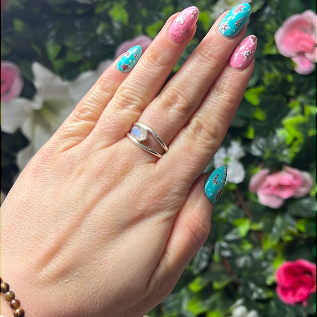 Moonstone Double Bar 925 Sterling Silver Ring - Size O 1/2