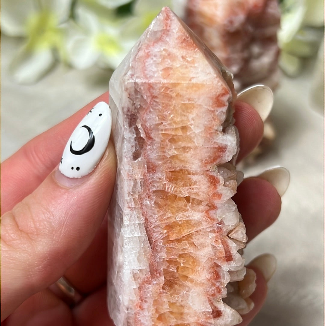 Sunstone, Orchid & Orange Calcite Druzy Tower Points