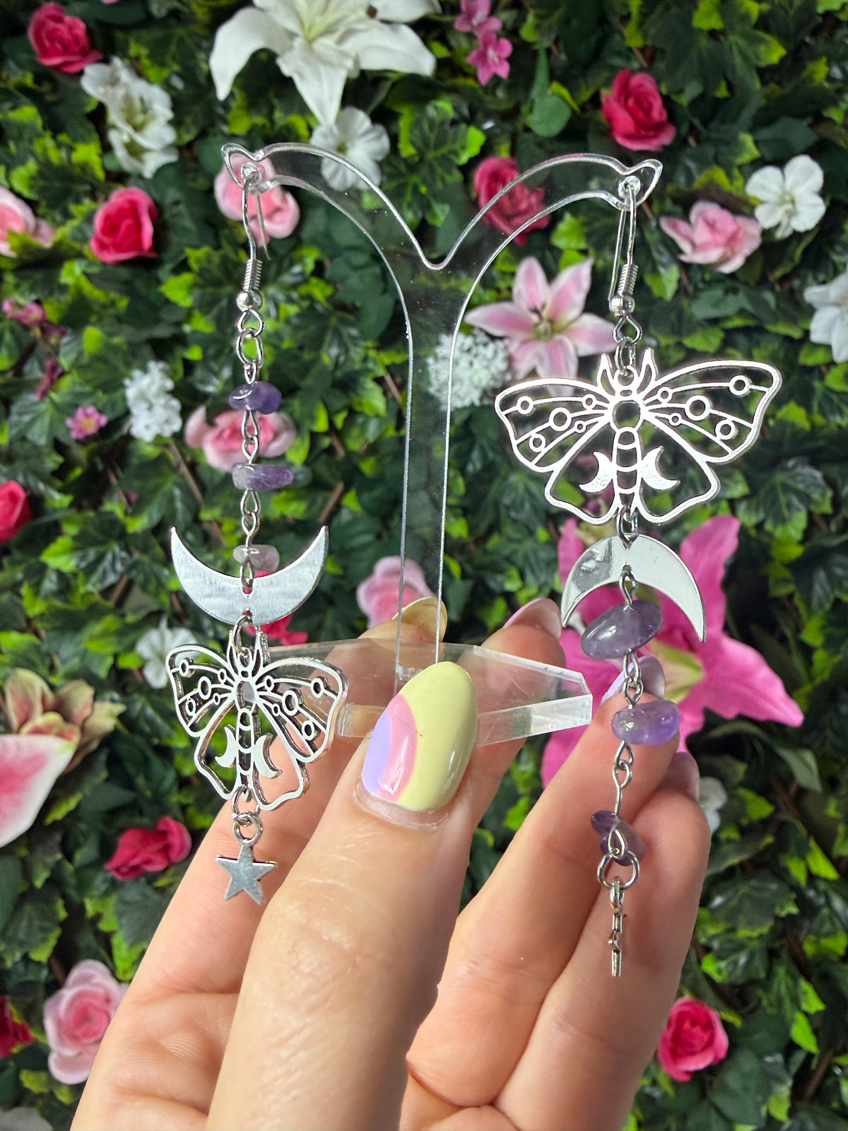 Amethyst Celestial Butterfly Earrings - Stainless steel