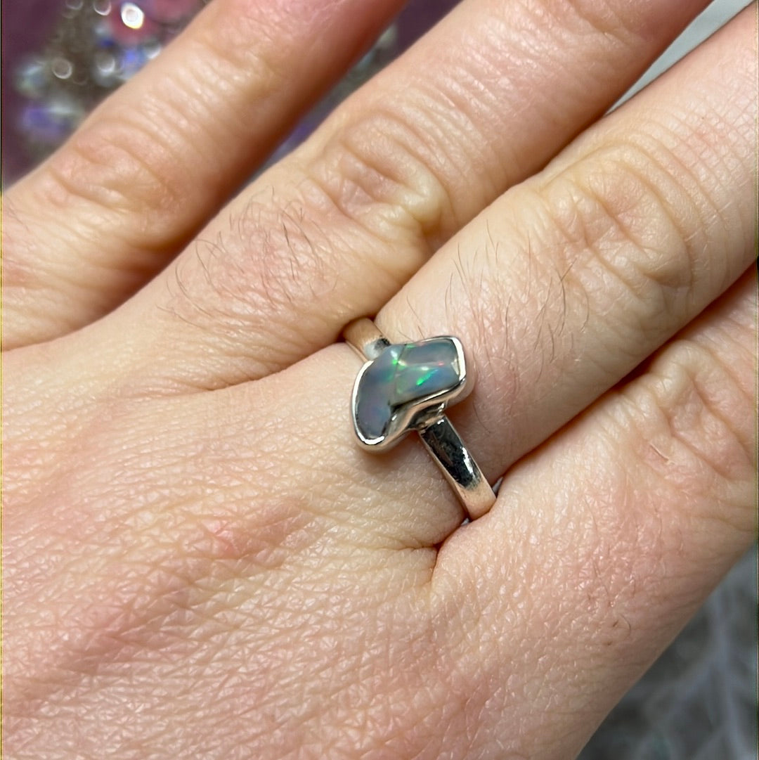 Ethiopian Opal Raw 925 Sterling Silver Ring - Size N 1/2