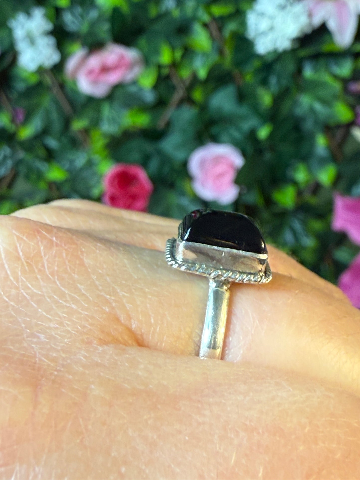 Square Onyx 925 Ring - Size N 1/2