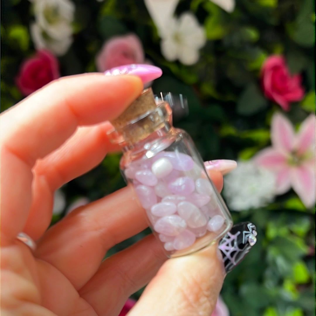 Kunzite Chip Glass Jar Bottle