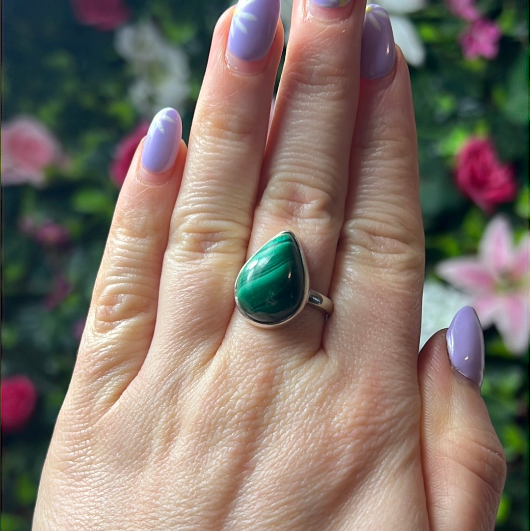 Malachite 925 Sterling Silver Ring -  Size N 1/2