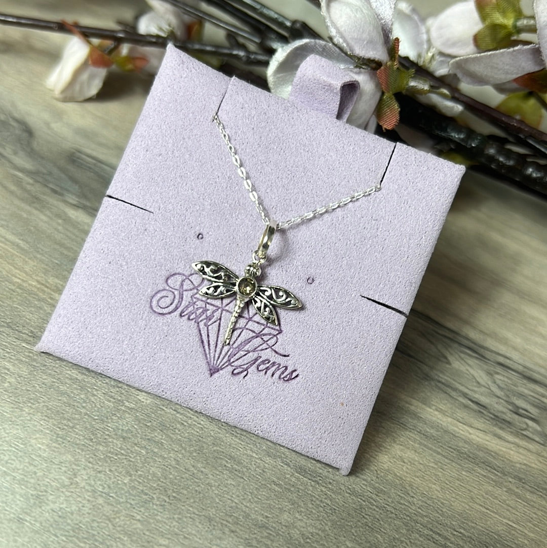 Citrine Facet Dragonfly Sterling Pendant