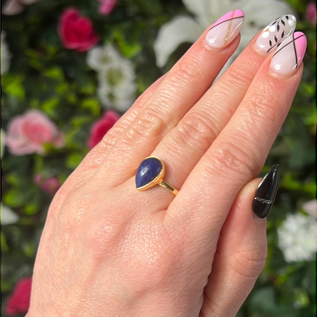 Sodalite Sterling Gold Plated Ring - Size S 1/2