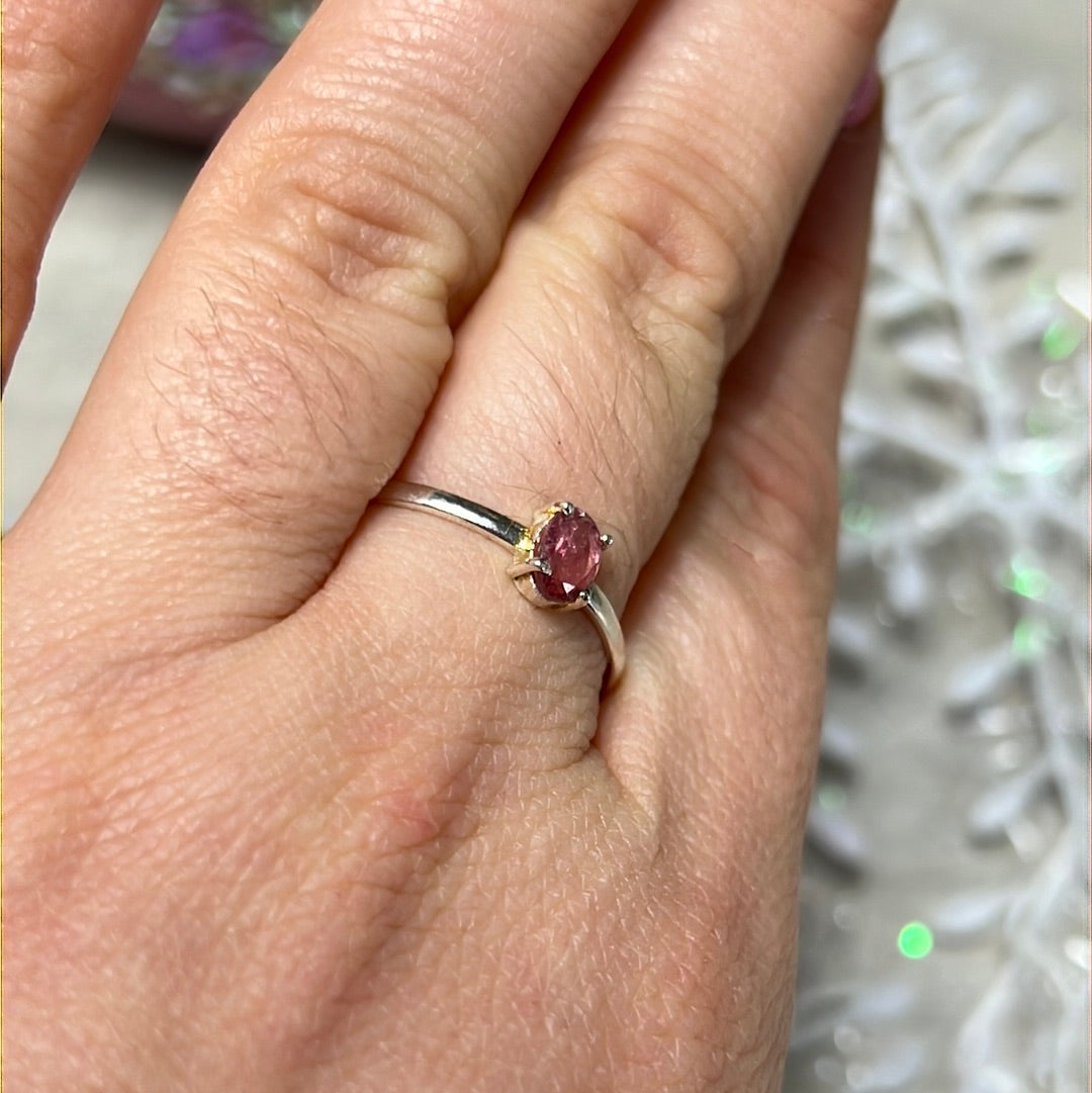 Pink Tourmaline Facet 925 Sterling Silver Ring - Size U