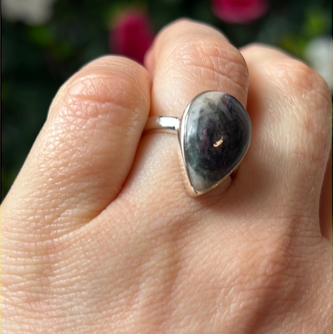 Namibian Tourmaline 925 Silver Ring - L 1/2