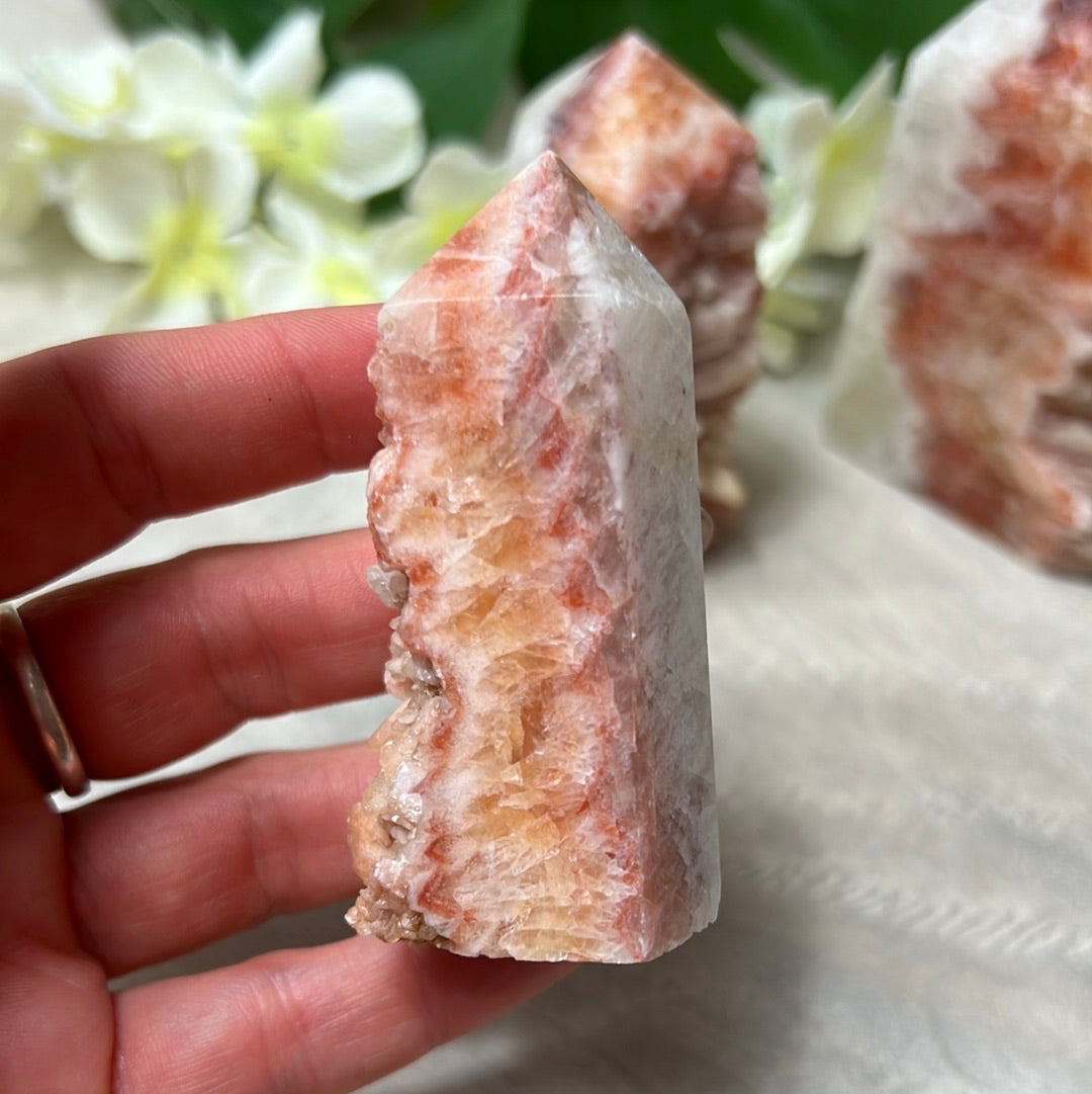 Sunstone, Orchid & Orange Calcite Druzy Tower Points