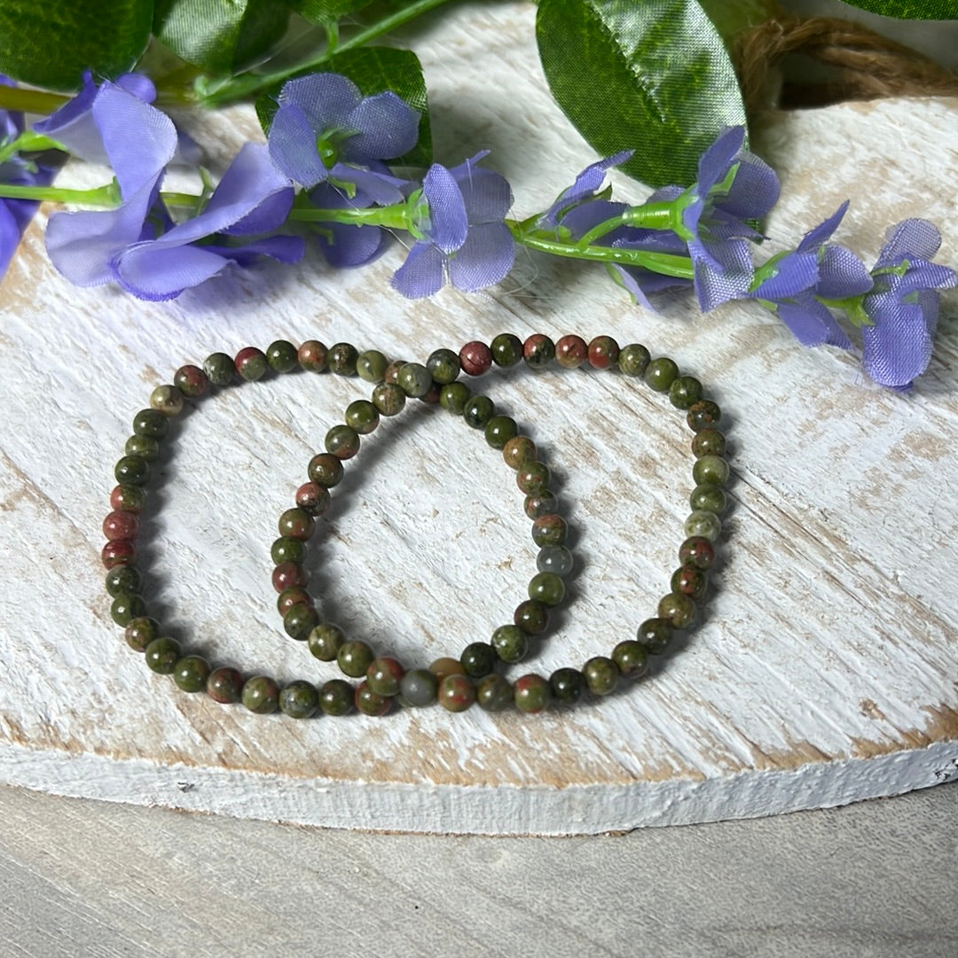 4mm Unakite Bead Bracelet
