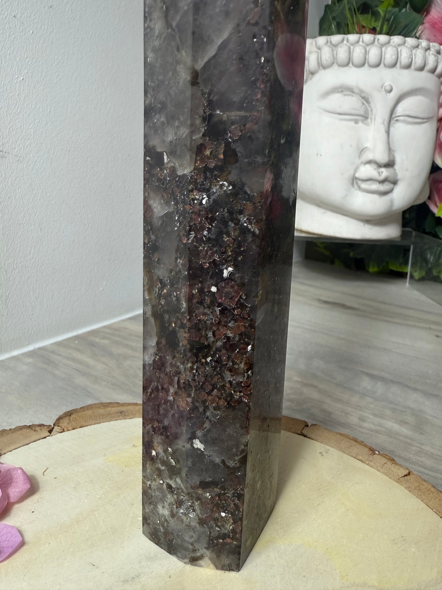 RARE Smokey with garnet & mica Tower Point