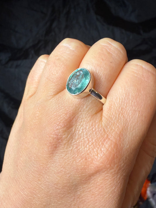 Green Kyantie 925 Ring - Size Q 1/2 - R