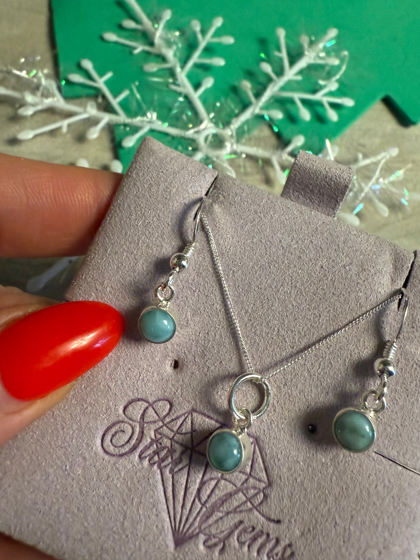 Larimar Sterling Silver Earring & Necklace Set