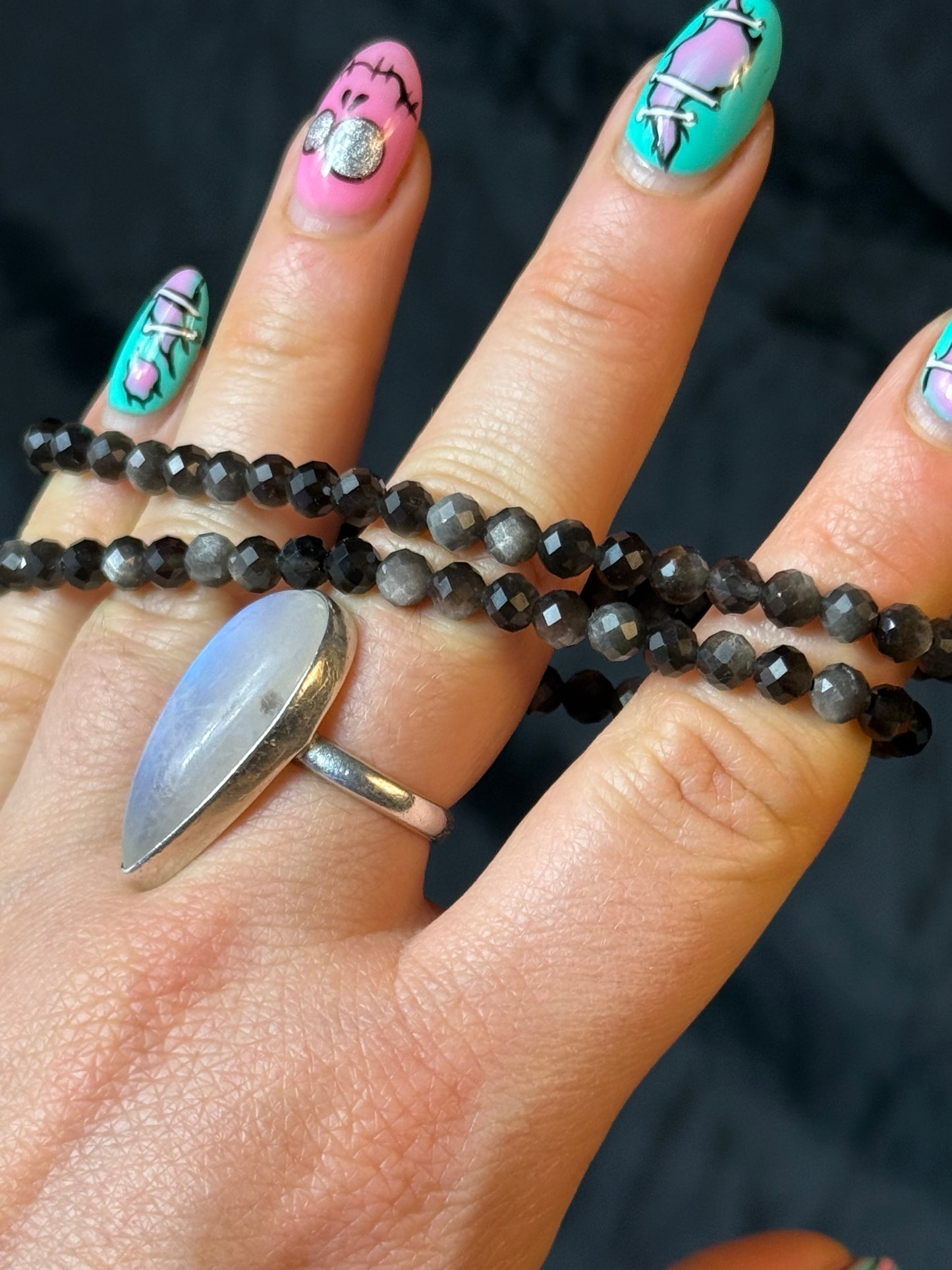 Facet Silver Obsidian Bracelet