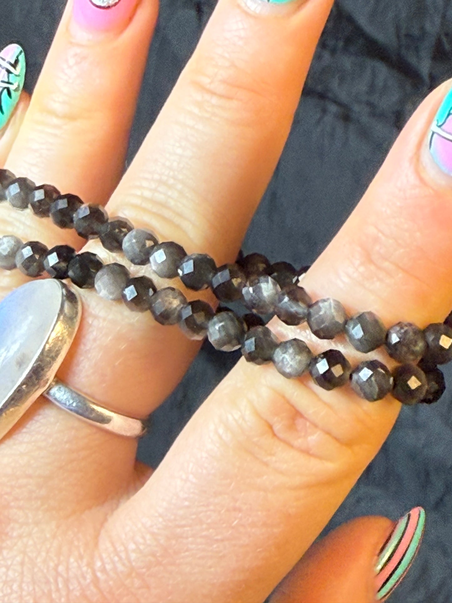 Facet Silver Obsidian Bracelet