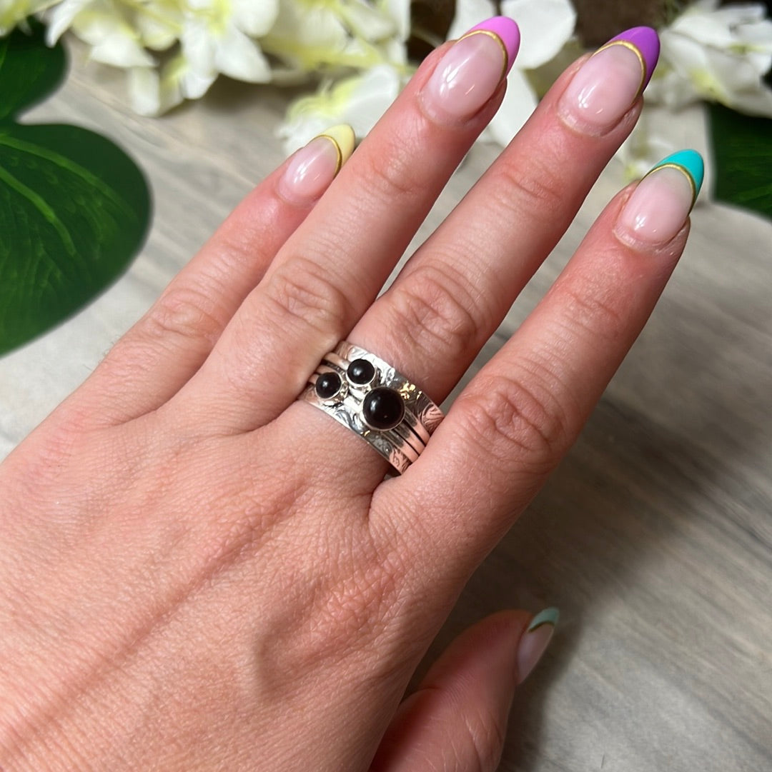 Trio Fidget Spinner Ring - Sterling Silver 925 Size R 1/2 - S