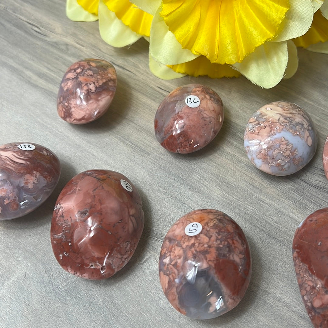 Pink Druzy Petal Agate Palm Pebble