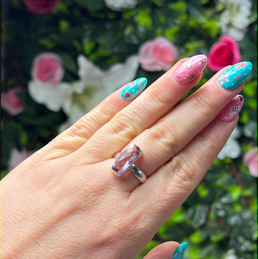 Amethyst Facet 925 Sterling Silver Ring - Size M - M 1/2