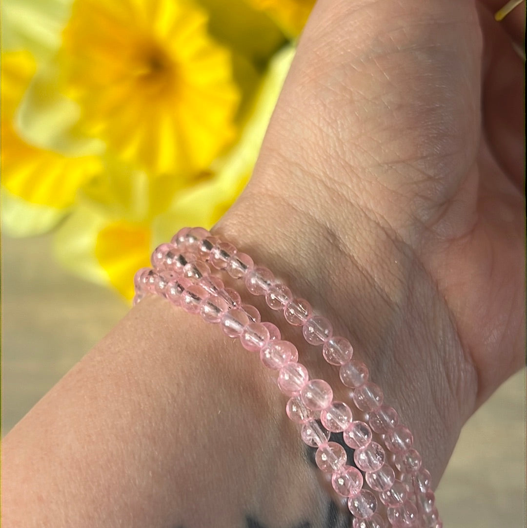 Pink Topaz Trio Wrap around Bead Bracelet / Necklace