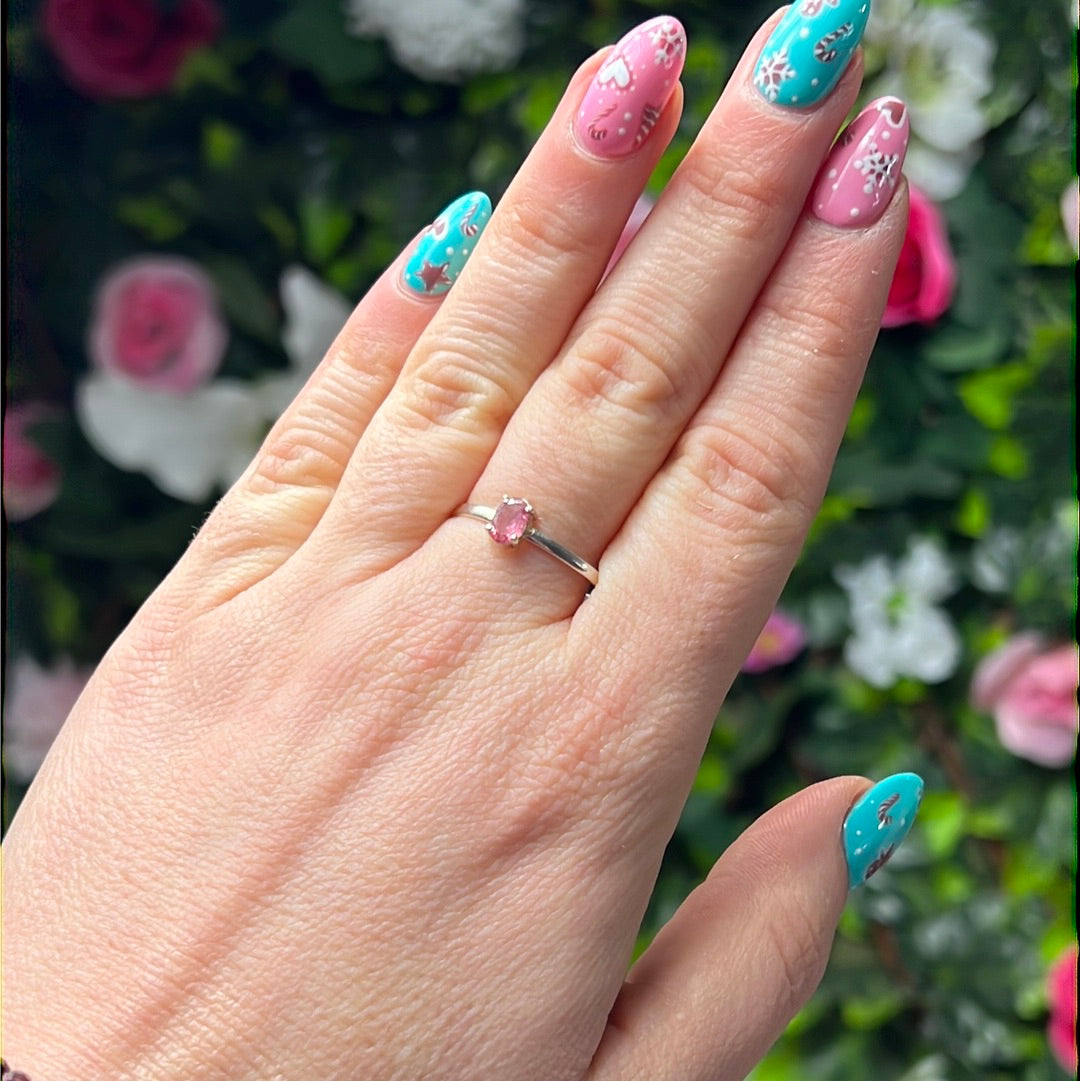 Pink Tourmaline Facet 925 Sterling Silver Ring - Size U