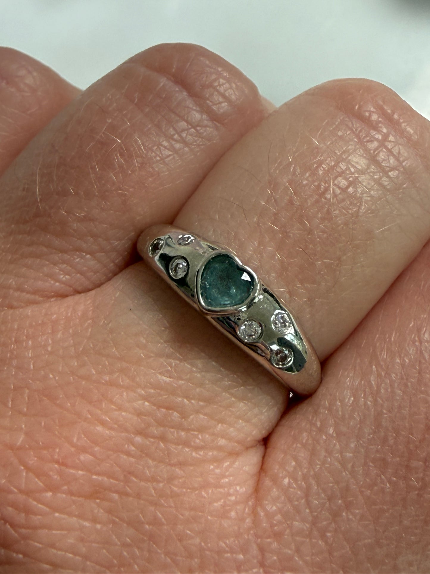 Aquamarine Adjustable Silver Plated Ring