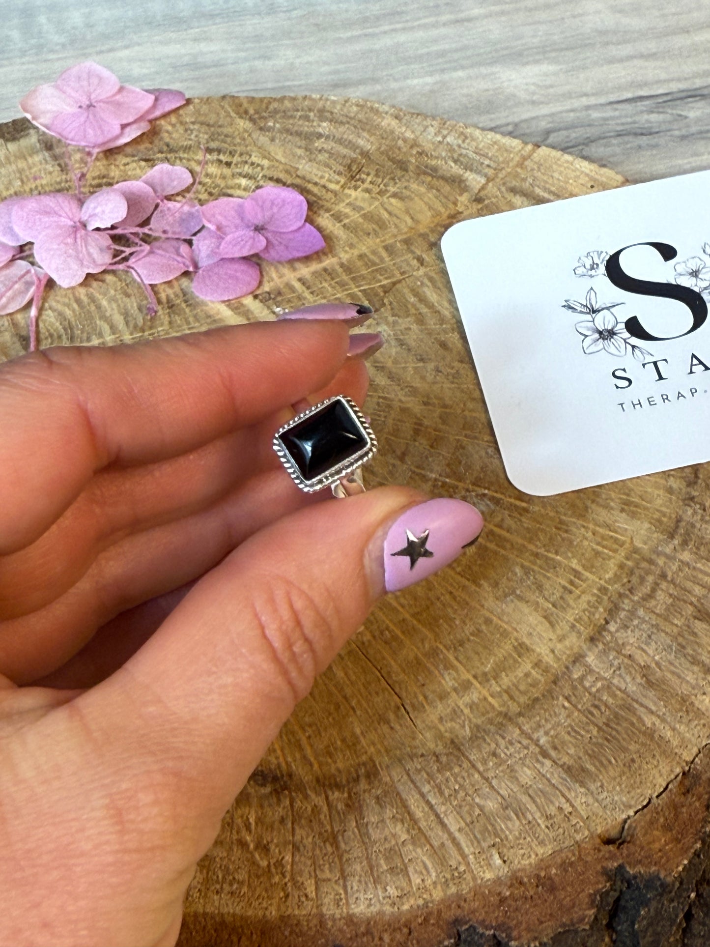 Square Onyx 925 Ring - Size N 1/2