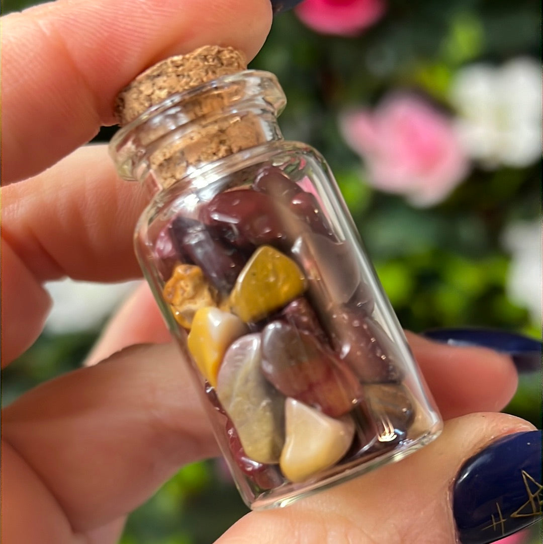 Mookaite Chip Glass Jar Bottle