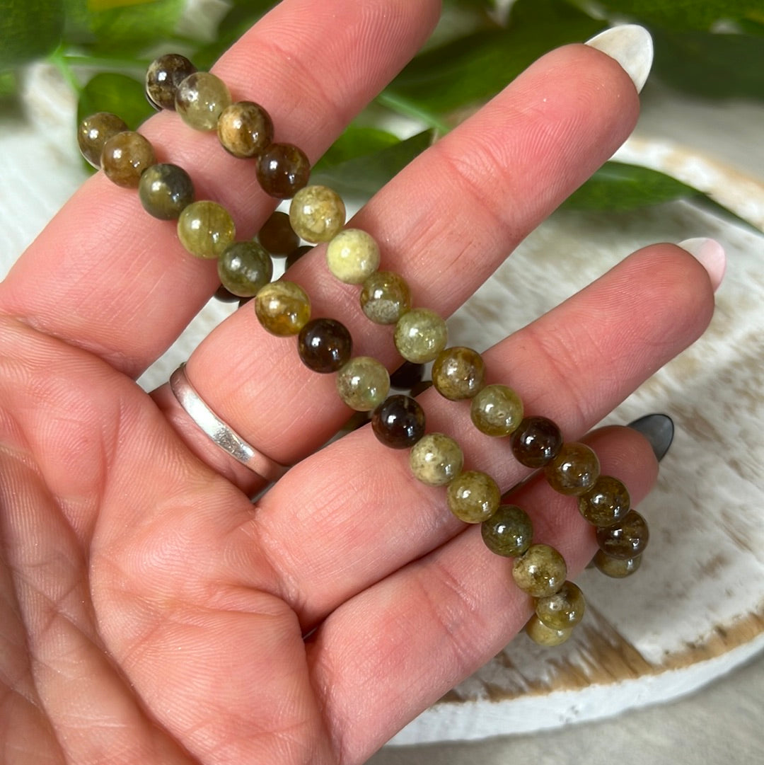 Green Garnet Bead Bracelet 6mm