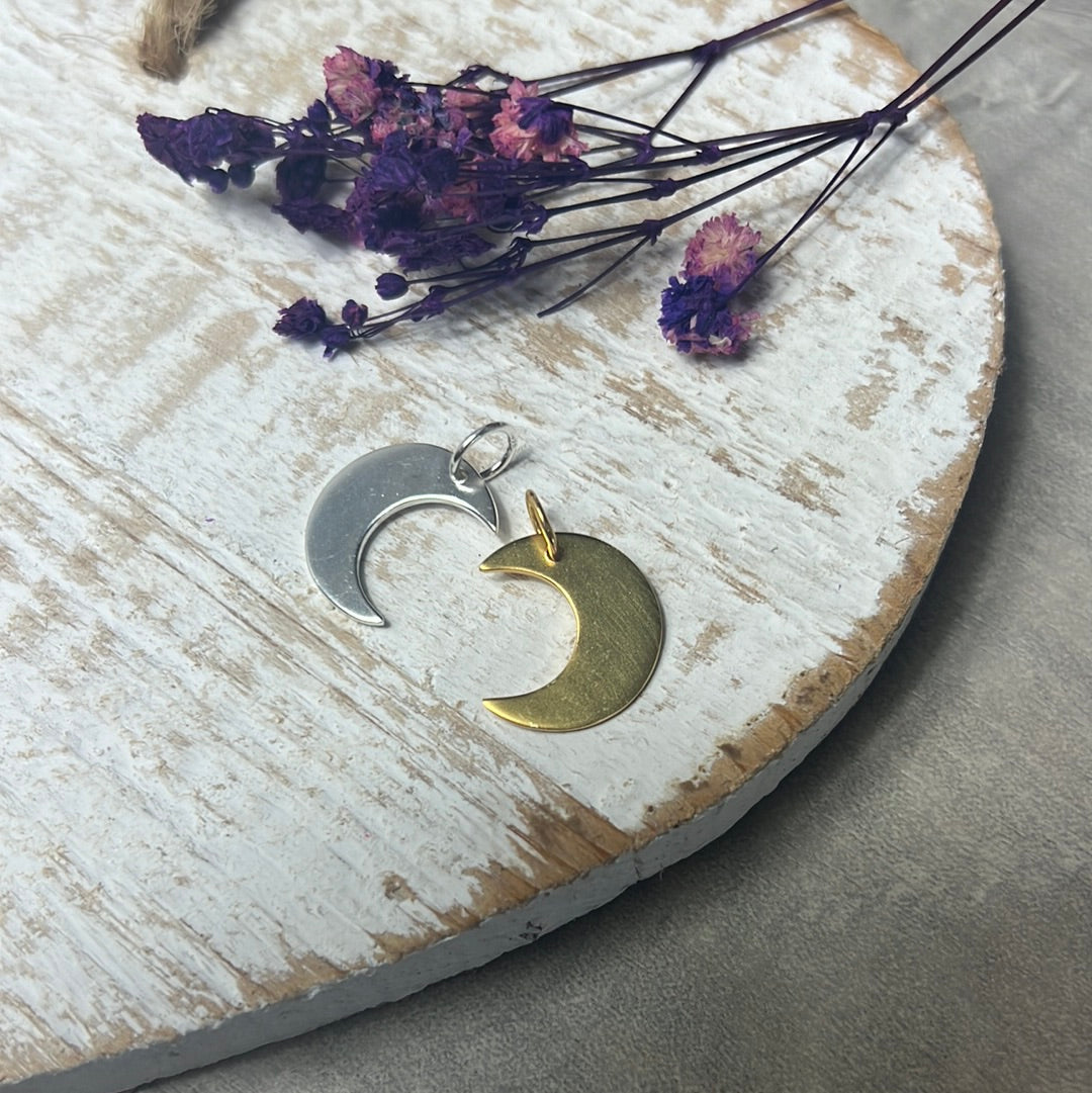 Moon Large Flat 925 Sterling Silver Pendant Charm