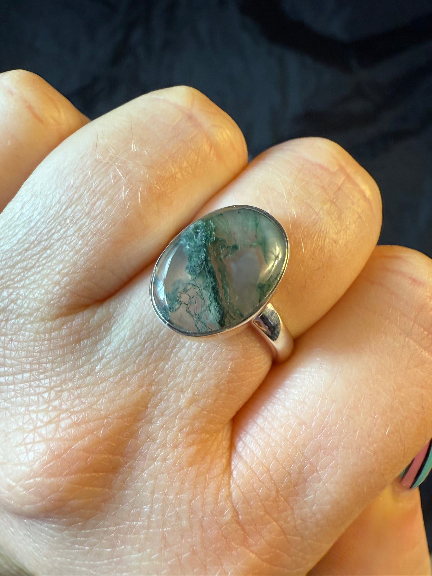 Moss Agate 925 Silver Ring - Size M 1/2