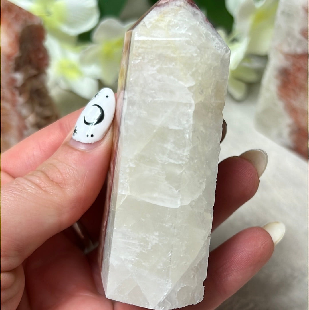 Sunstone, Orchid & Orange Calcite Druzy Tower Points