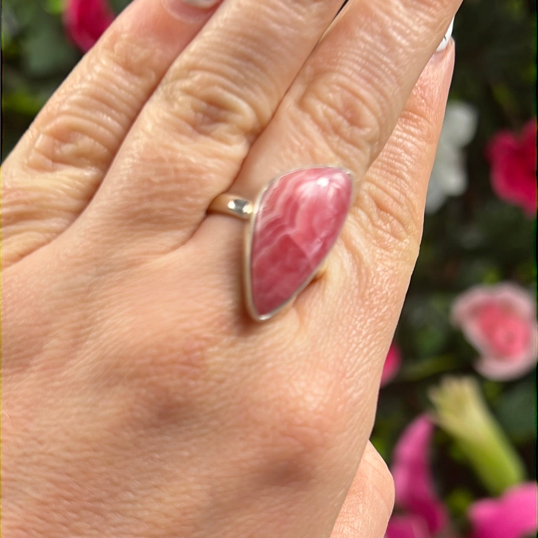Rhodochrosite 925 Sterling Silver Ring - Size P 1/2