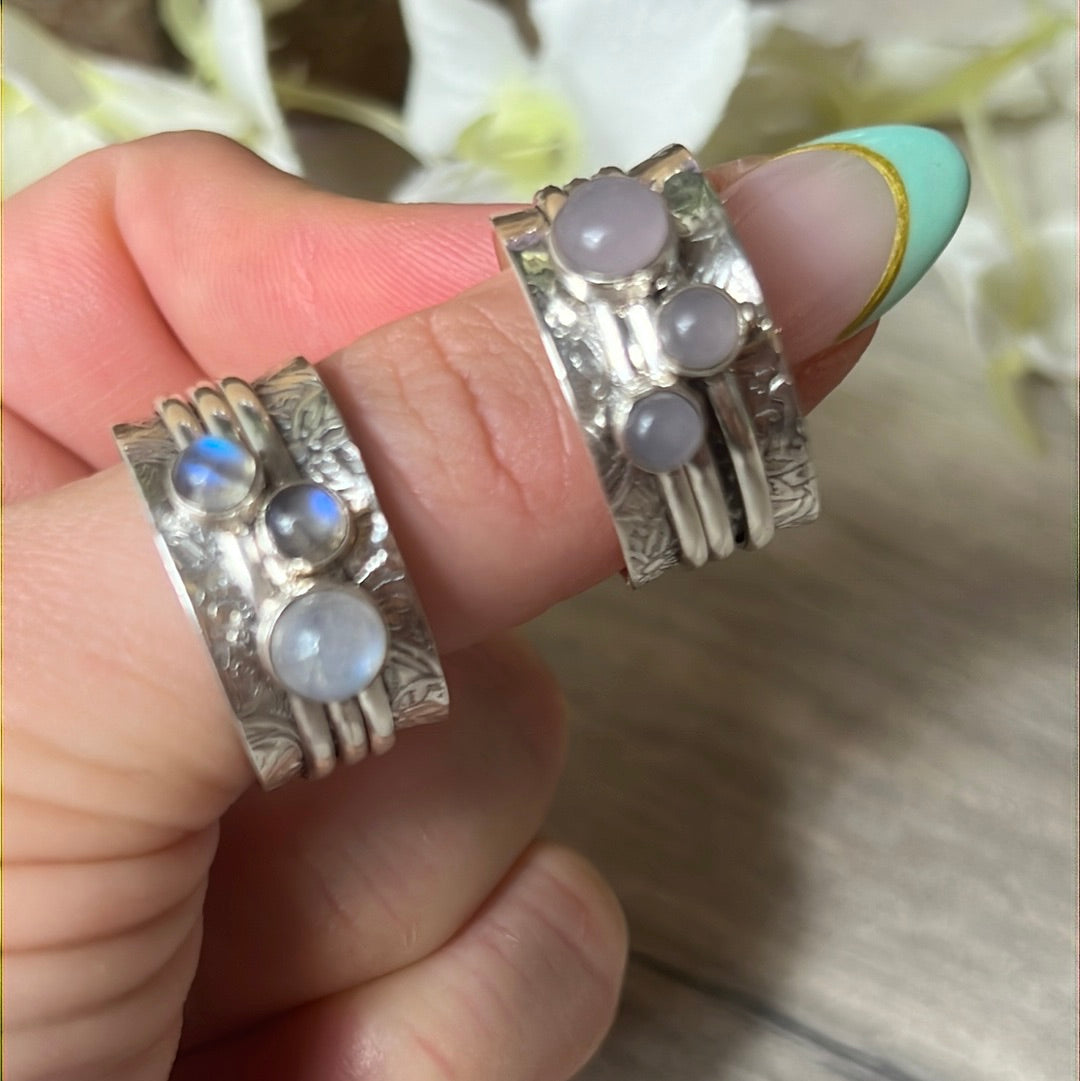 Trio Fidget Spinner Ring - Sterling Silver 925 Size U