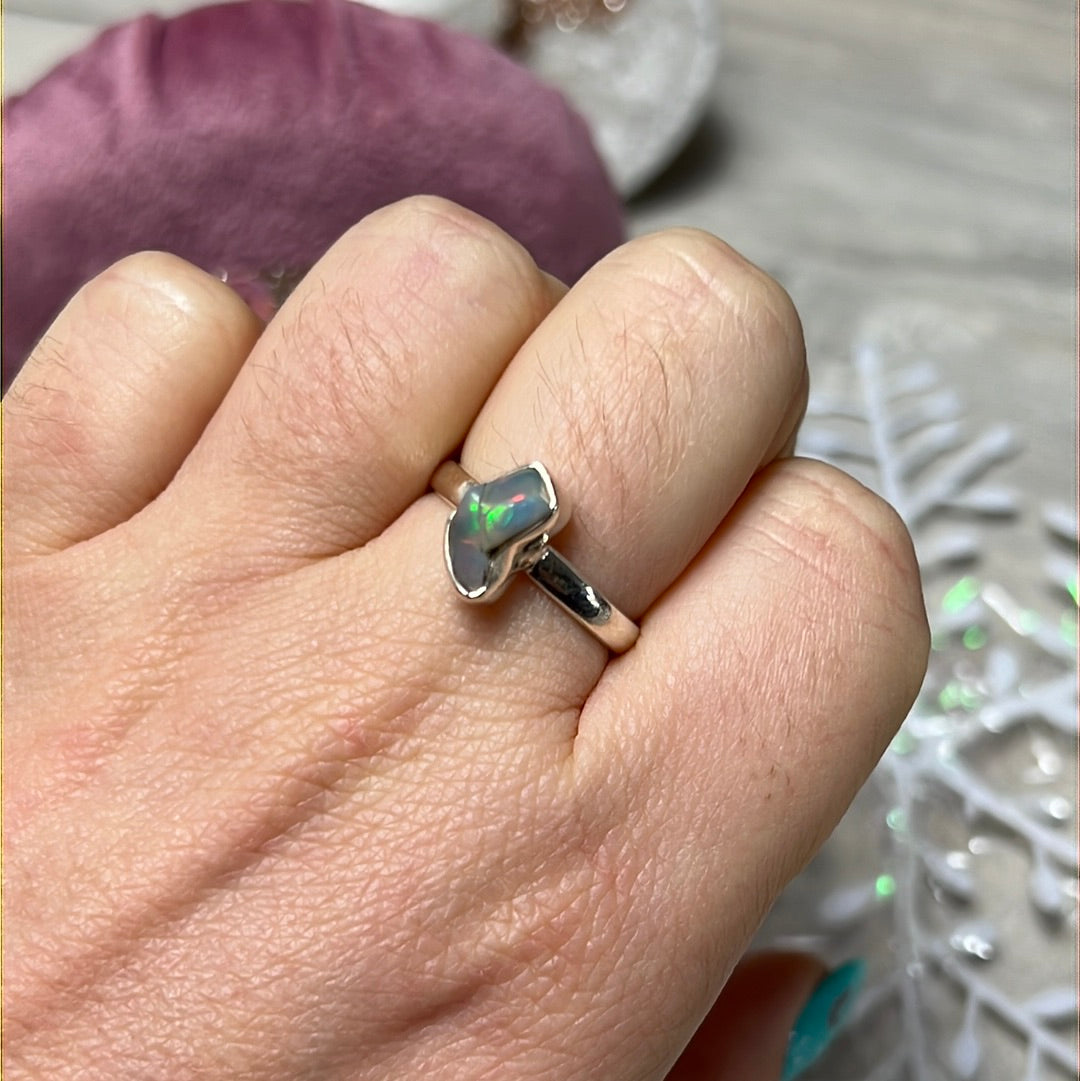 Ethiopian Opal Raw 925 Sterling Silver Ring - Size N 1/2