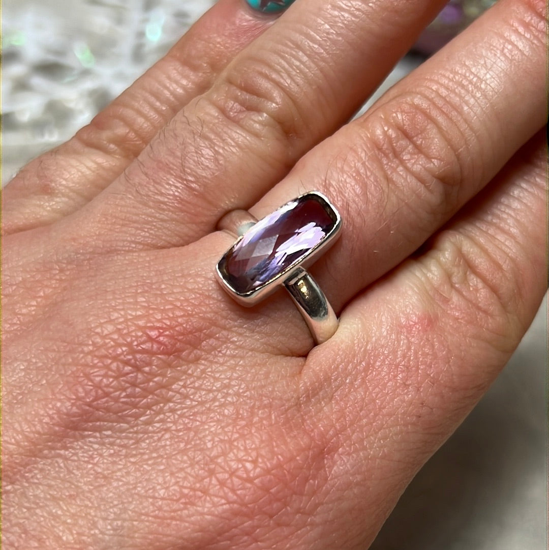 Amethyst Facet 925 Sterling Silver Ring - Size S 1/2