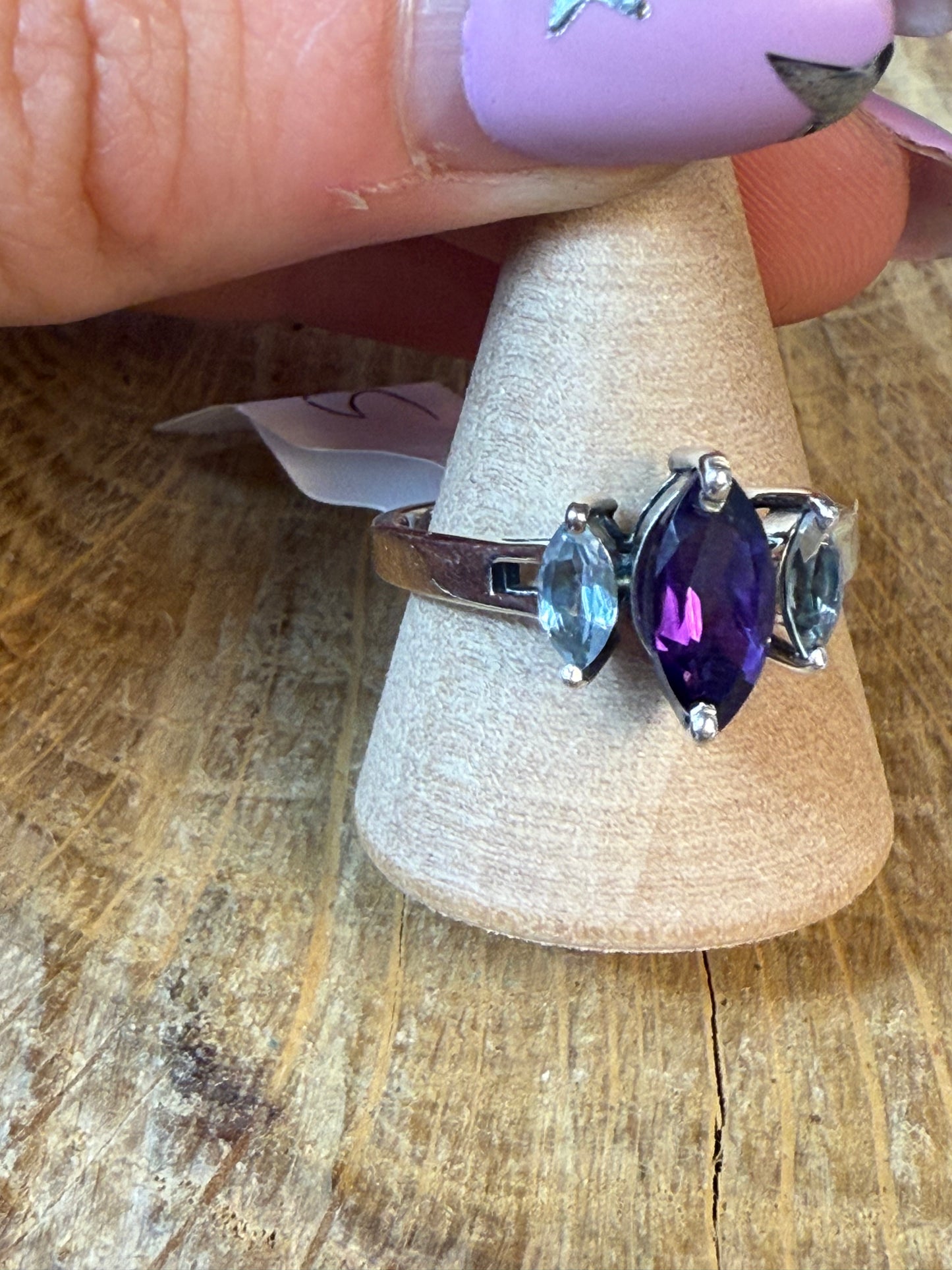Triple Stone - Topaz / Amethyst 925 Ring - Size S