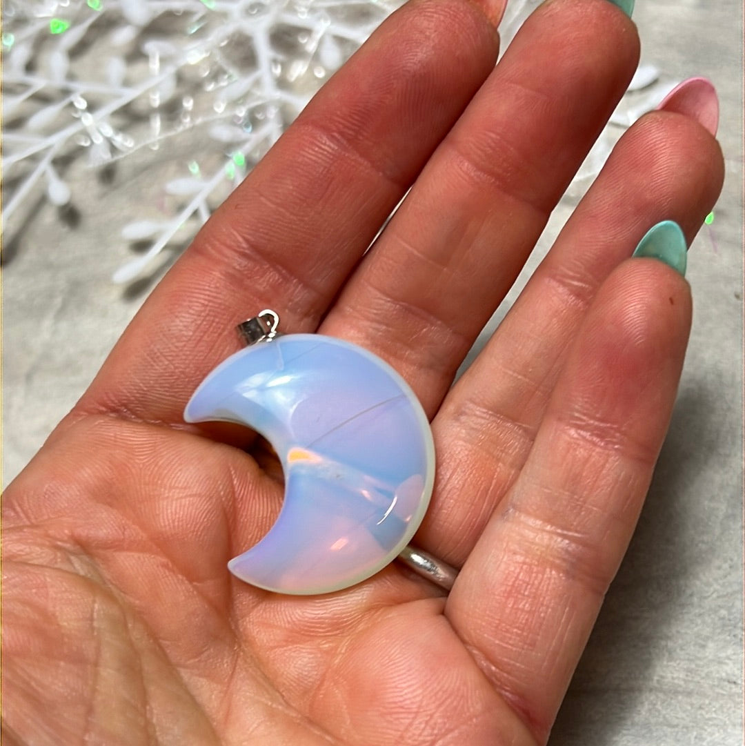 Opalite Moon - 925 Sterling Silver Pendant