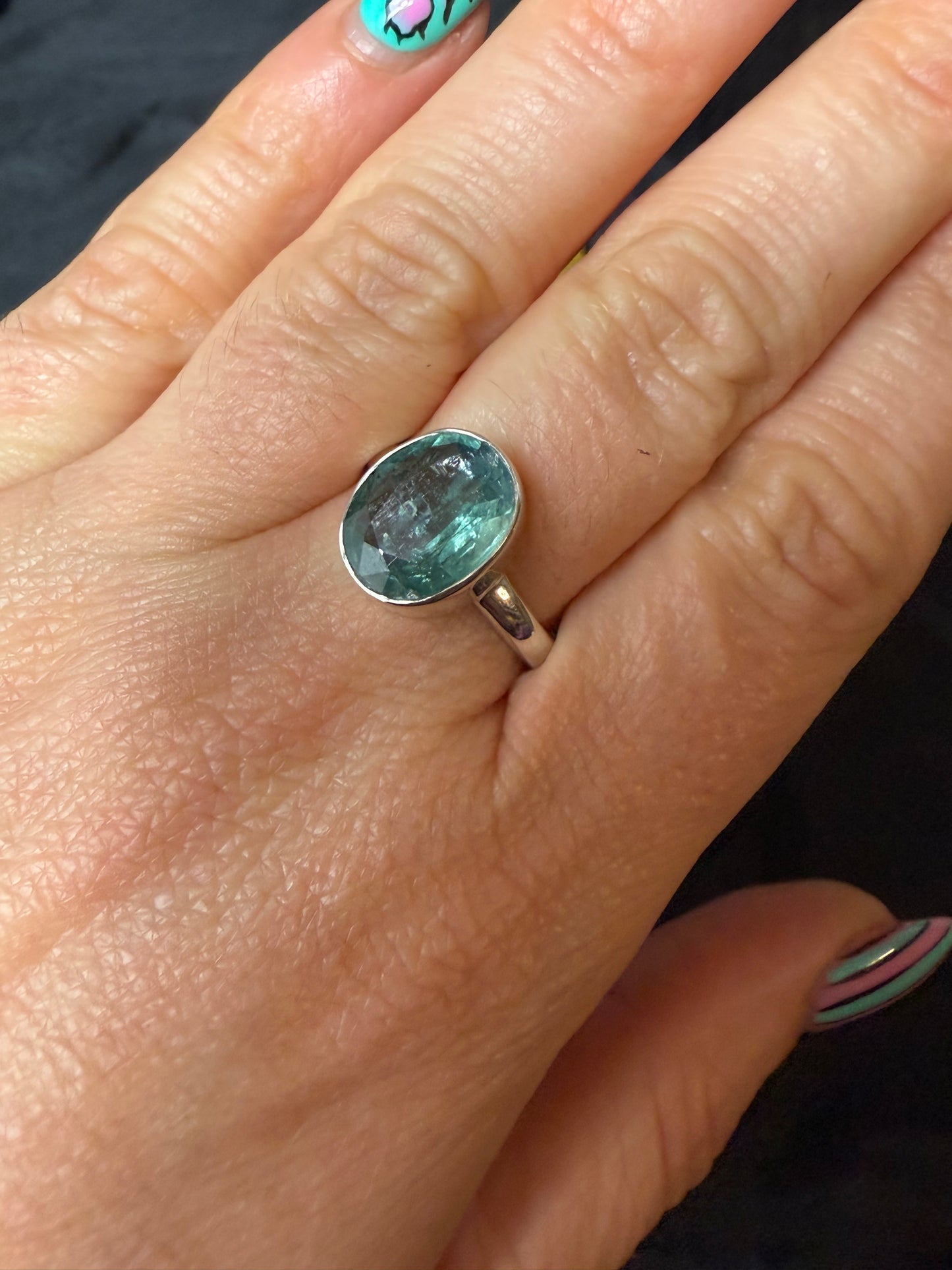 Green Kyantie 925 Ring - Size Q 1/2 - R