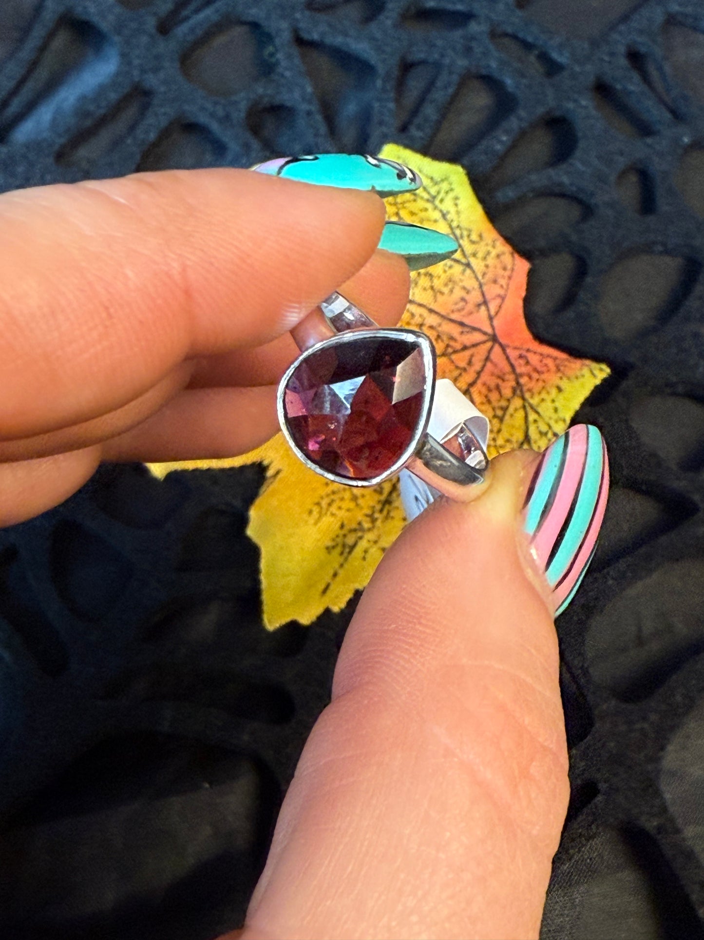 Garnet Facet 925 Ring - Size R 1/2