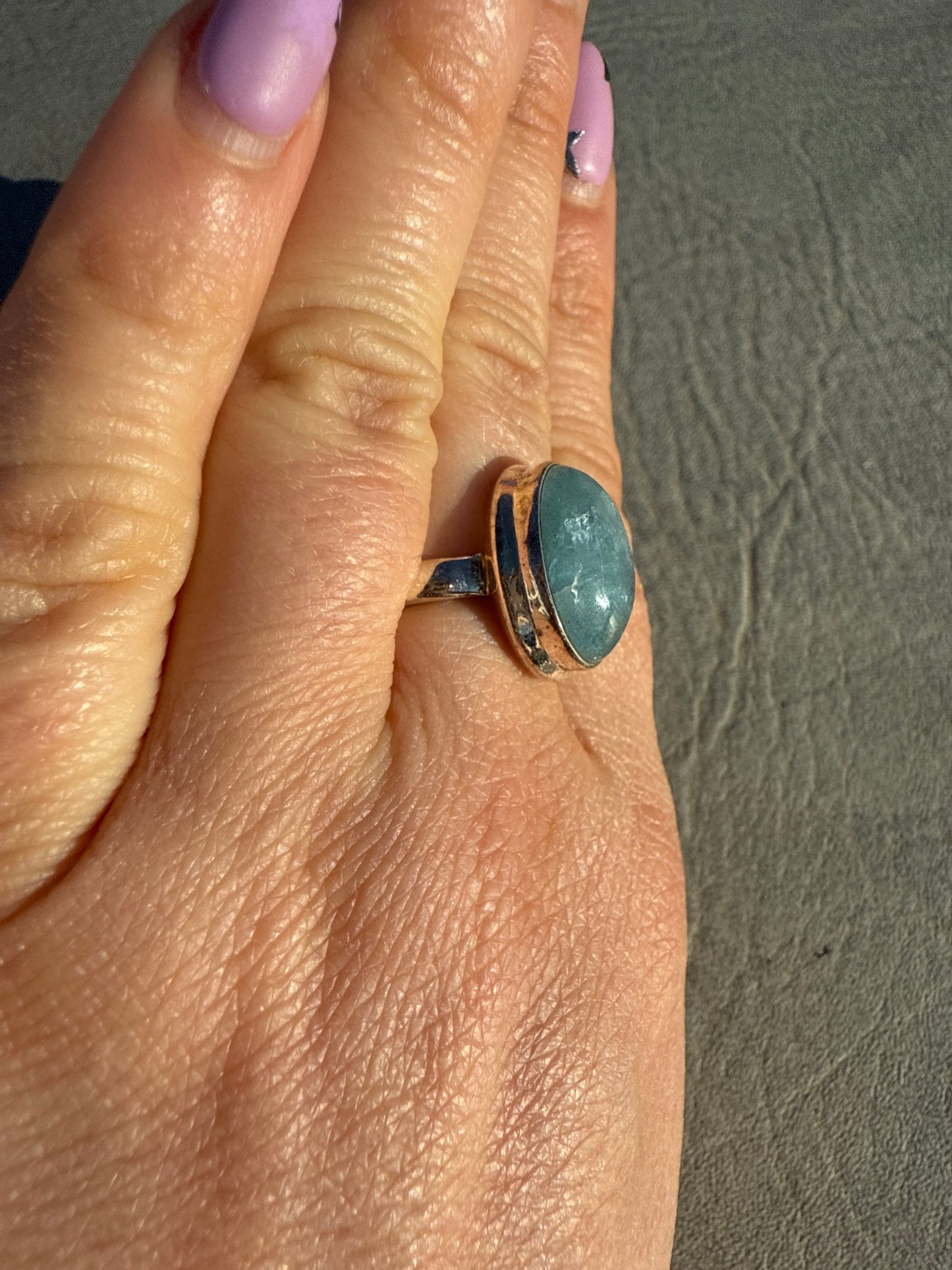 Aquamarine 925 Silver Ring - Size O 1/2