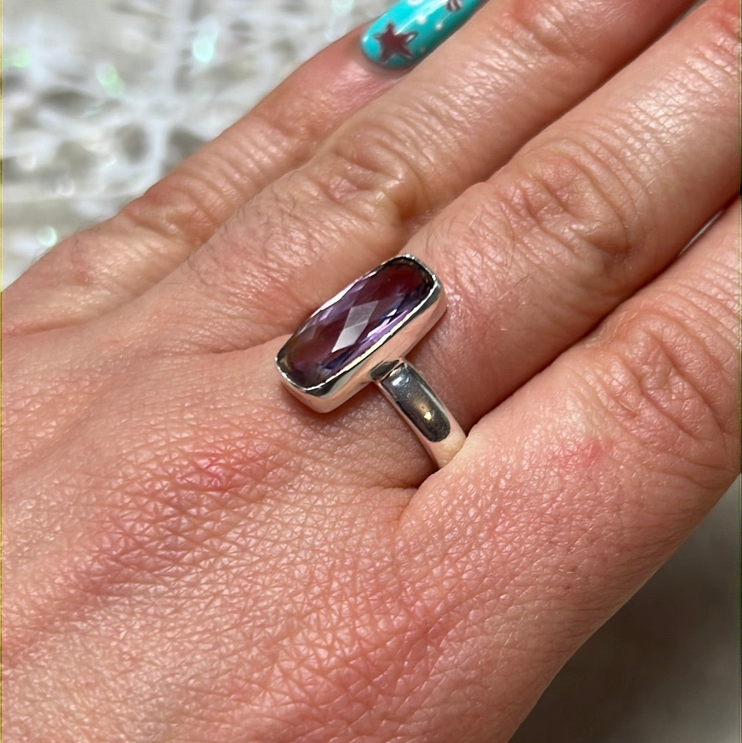 Amethyst Facet 925 Sterling Silver Ring - Size S 1/2