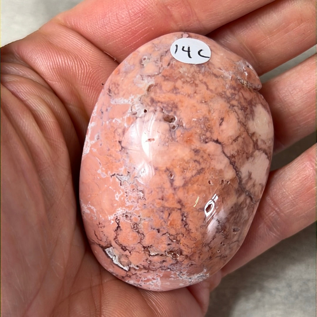 Pink Druzy Petal Agate Palm Pebble