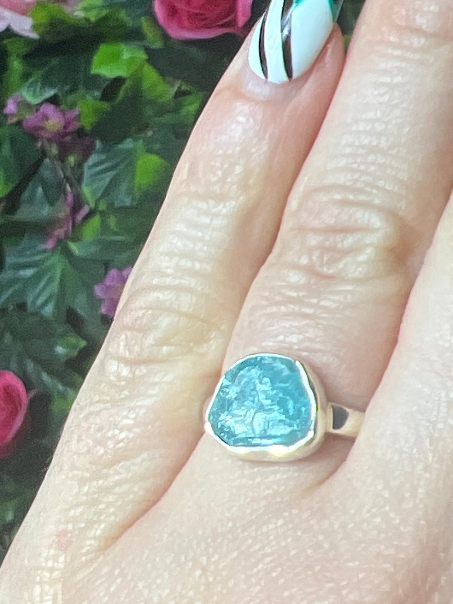 Apatite Raw 925 Sterling Silver Ring -  Size L 1/2