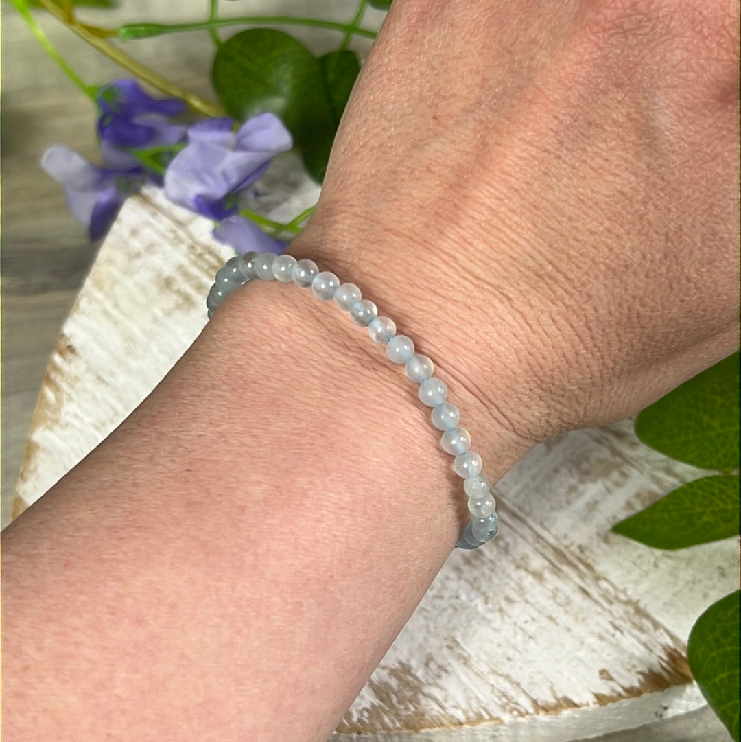4mm Aquamarine Bead Bracelet