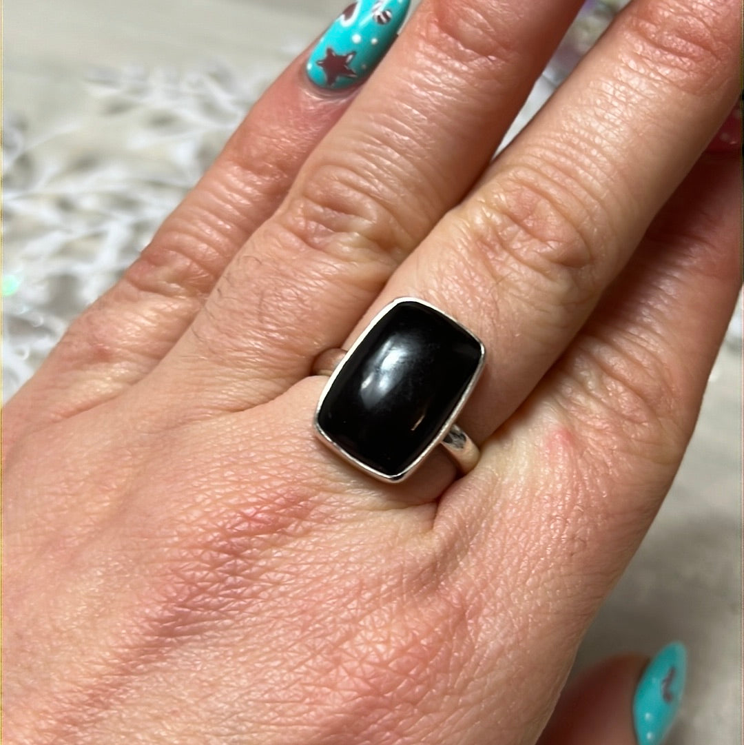 Whitby Jet 925 Silver Ring -  Size N - N 1/2